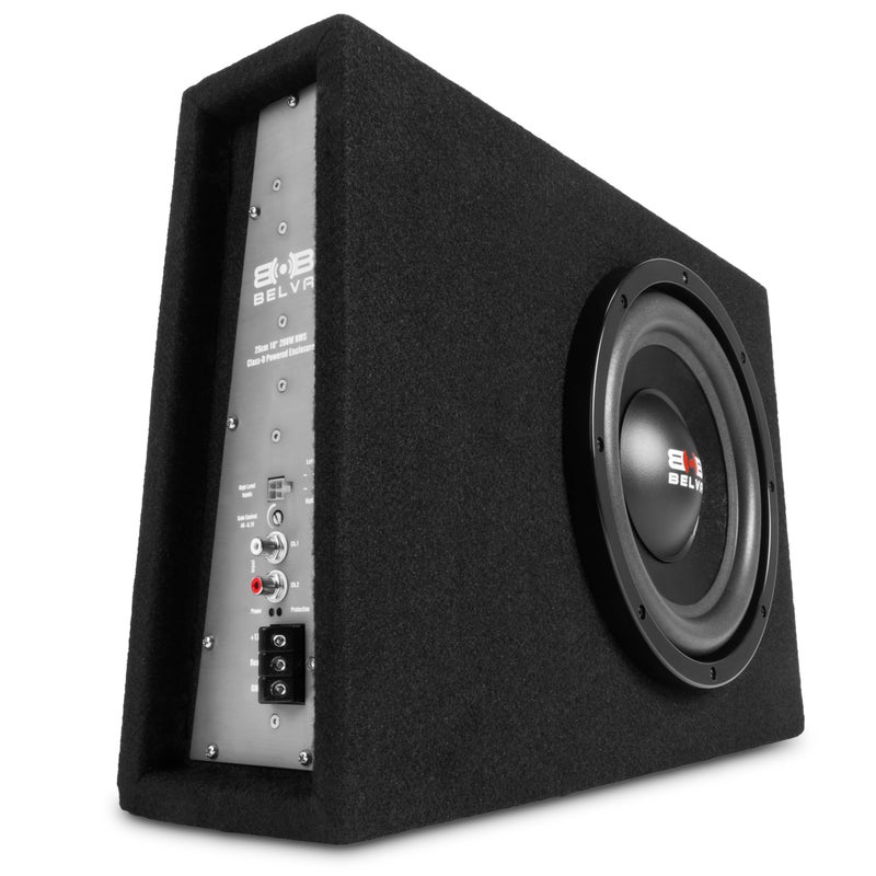 BELVA BPKG10T 600W Peak 10" Shallow-Mount Angled Amplified Loaded Subwoofer Enclosure - Image 2